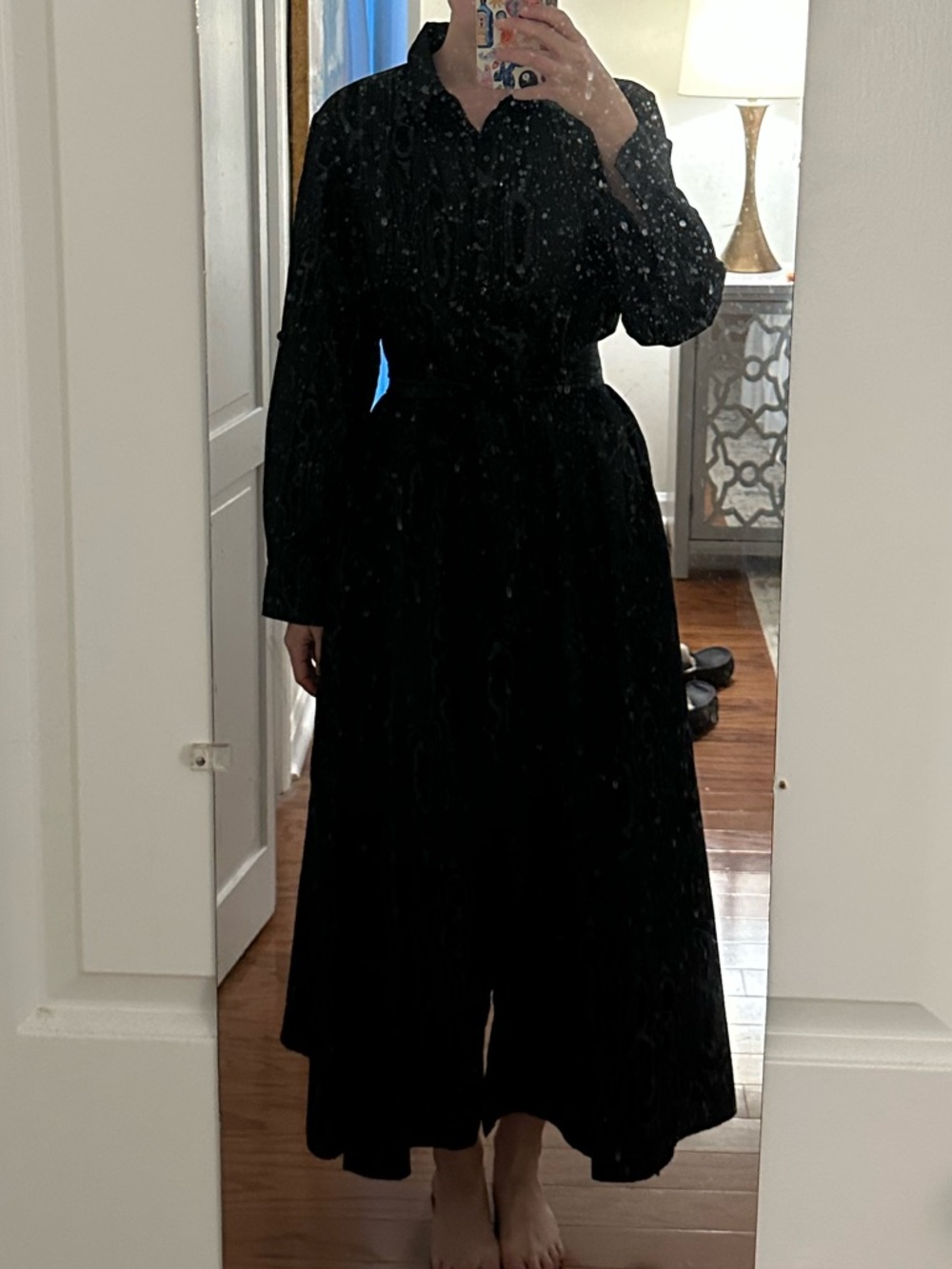 Finley Black Wood Pattern Long-Sleeve Midi Shirt Dress
